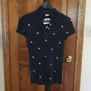 Abercrombie kids L navy blue and pink logo polo